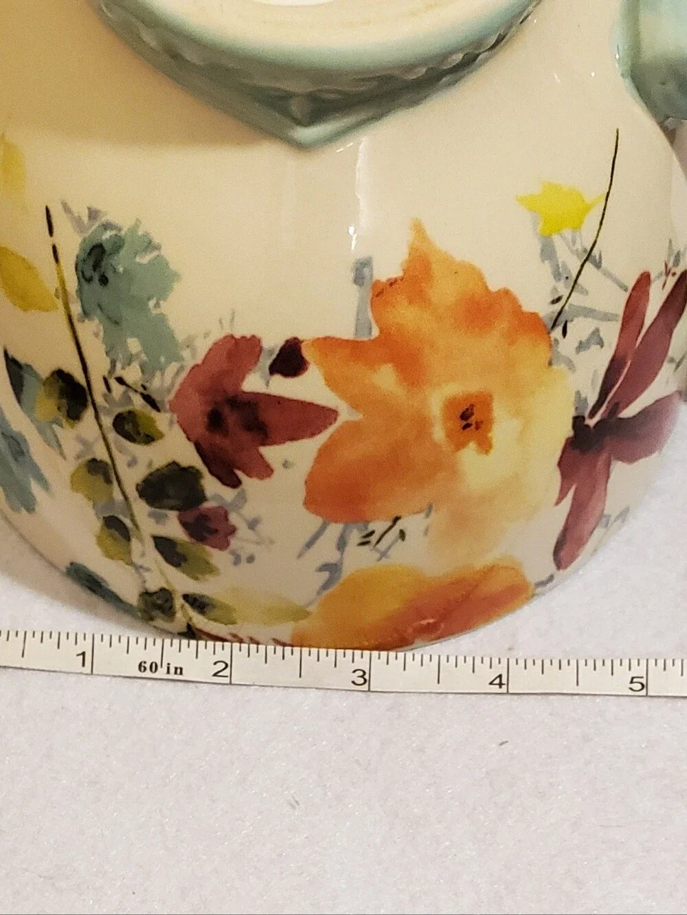 The Pioneer Woman Floral Ceramic - Cup-Soup-Mug Aqua Handle 27oz.
